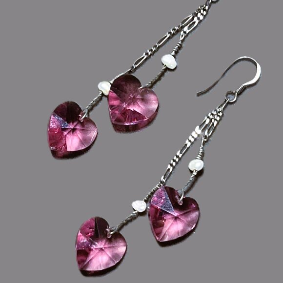 🆕Vintage Sterling Silver Swarovski Crystal & Pearl Dangle Earrings - Picture 1 of 6